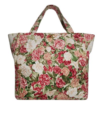 Chanel Vintage Floral Tote, &pound;765, Handbags, Beige/Green/Pink, Fabric, Front view